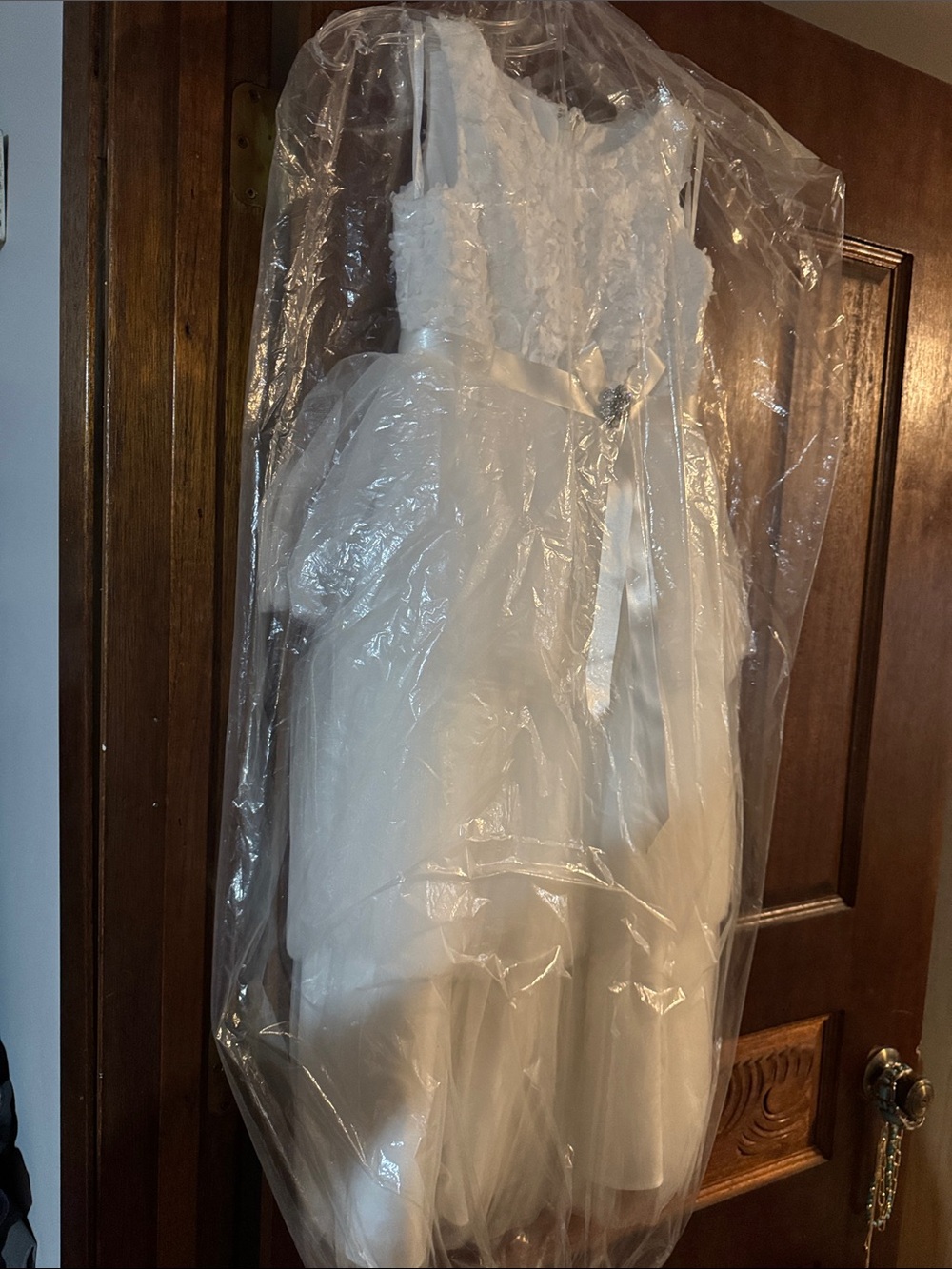 White Girls' Lace & Tulle Formal Dress with Satin Bow